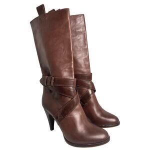 L'Autre Chose Boots Italian Leather Mid Calf Brown Vero Curio Heeled Boots 38.5